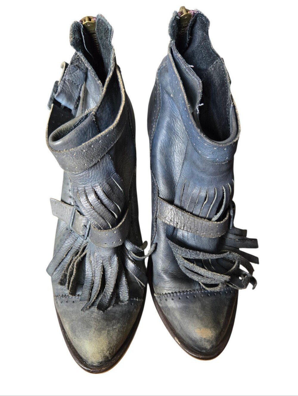 🤎 Free People Circle Back Heel Leather Fringe Ankle Boots | Black | EU 39 / US